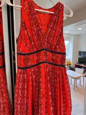 Abercrombie & Fitch Red Printed Sleeveless V-Neck Maxi Dress